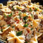 Beef and Bowtie Pasta with Alfredo Sauce