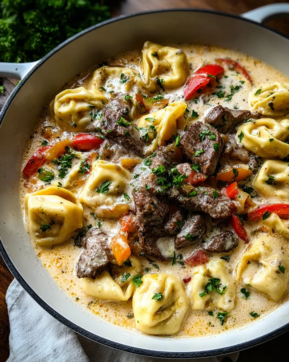 Cheesesteak Tortellini in Creamy Provolone Sauce