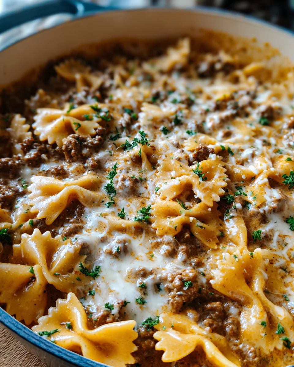 Cheesy Beef and Bowtie Pasta in Garlic Butter 22 Cheesy