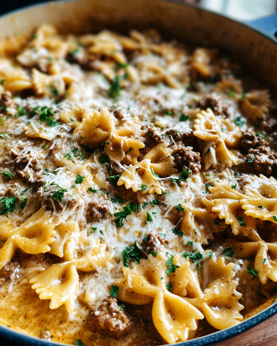 Cheesy Beef and Bowtie Pasta in Garlic Butter 23 Cheesy