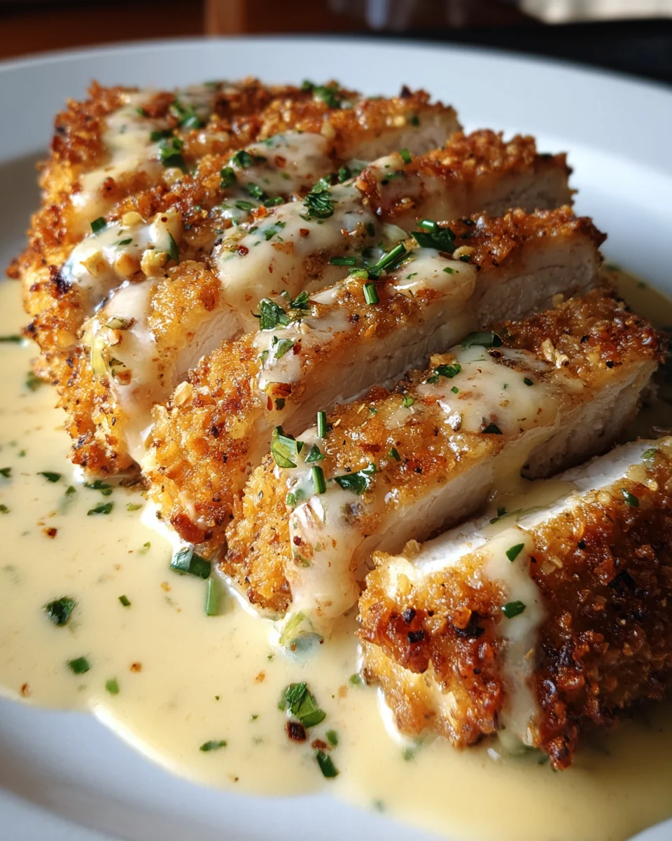 Crispy Parmesan Chicken with a Rich Garlic Sauce