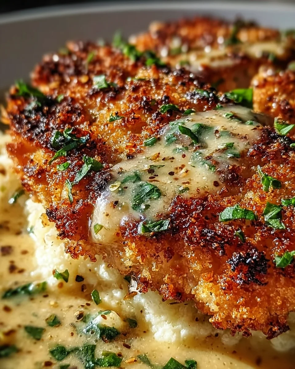 Crispy Parmesan Chicken with a Rich Garlic Sauce