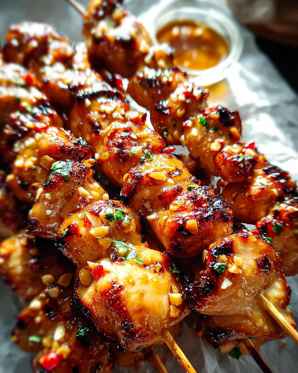 Easy Grilled Asian Chicken Skewers with Honey Garlic Sauce