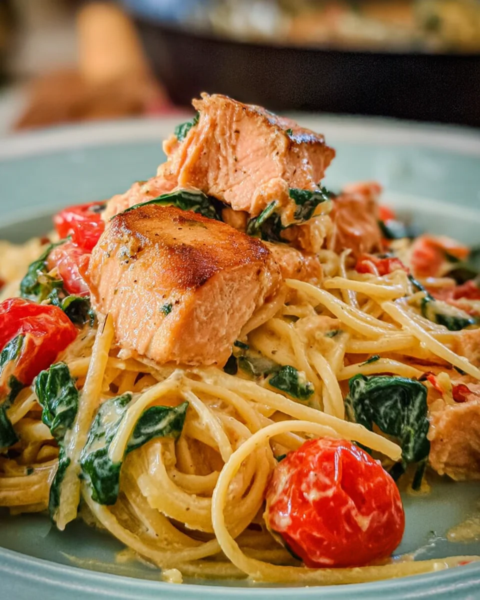 Healthy & Creamy Tuscan Salmon Pasta