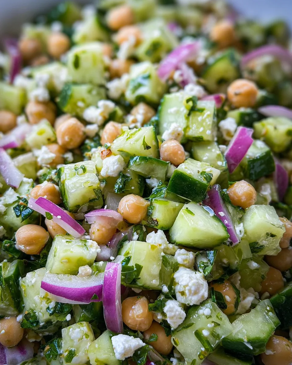 Herby Cucumber Salad with Feta and Chickpeas