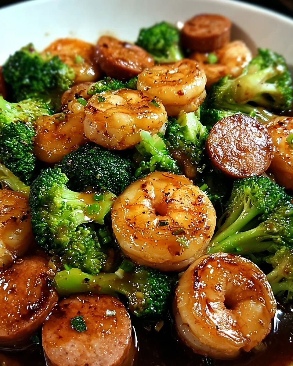Honey Garlic Shrimp, Sausage, and Broccoli