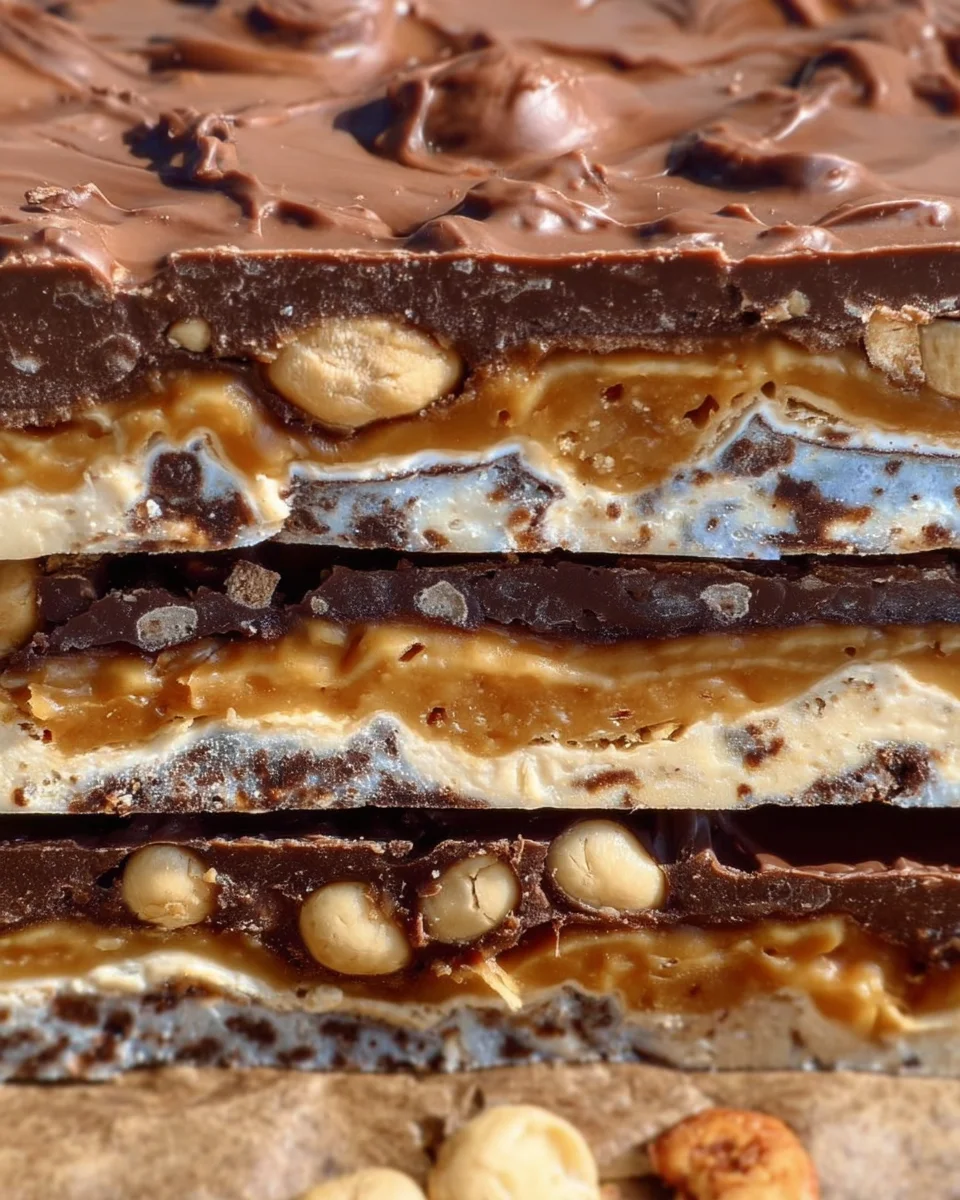 No Bake Crispy Snickers Bars