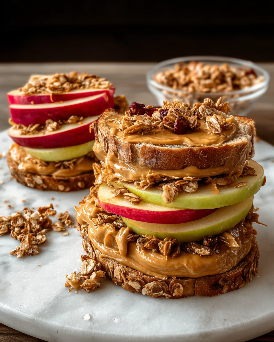 Peanut Butter Apple Sandwiches with Granola