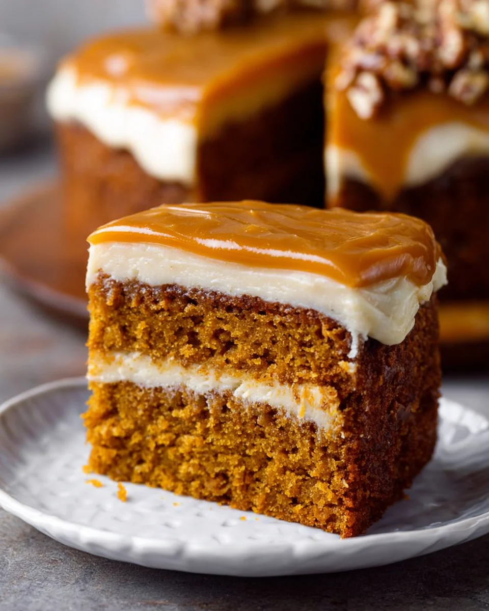 Pumpkin Cake with Caramel Cream Cheese Frosting