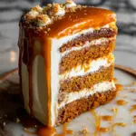 Pumpkin Cake with Cream Cheese Frosting and Salted Caramel Drizzle