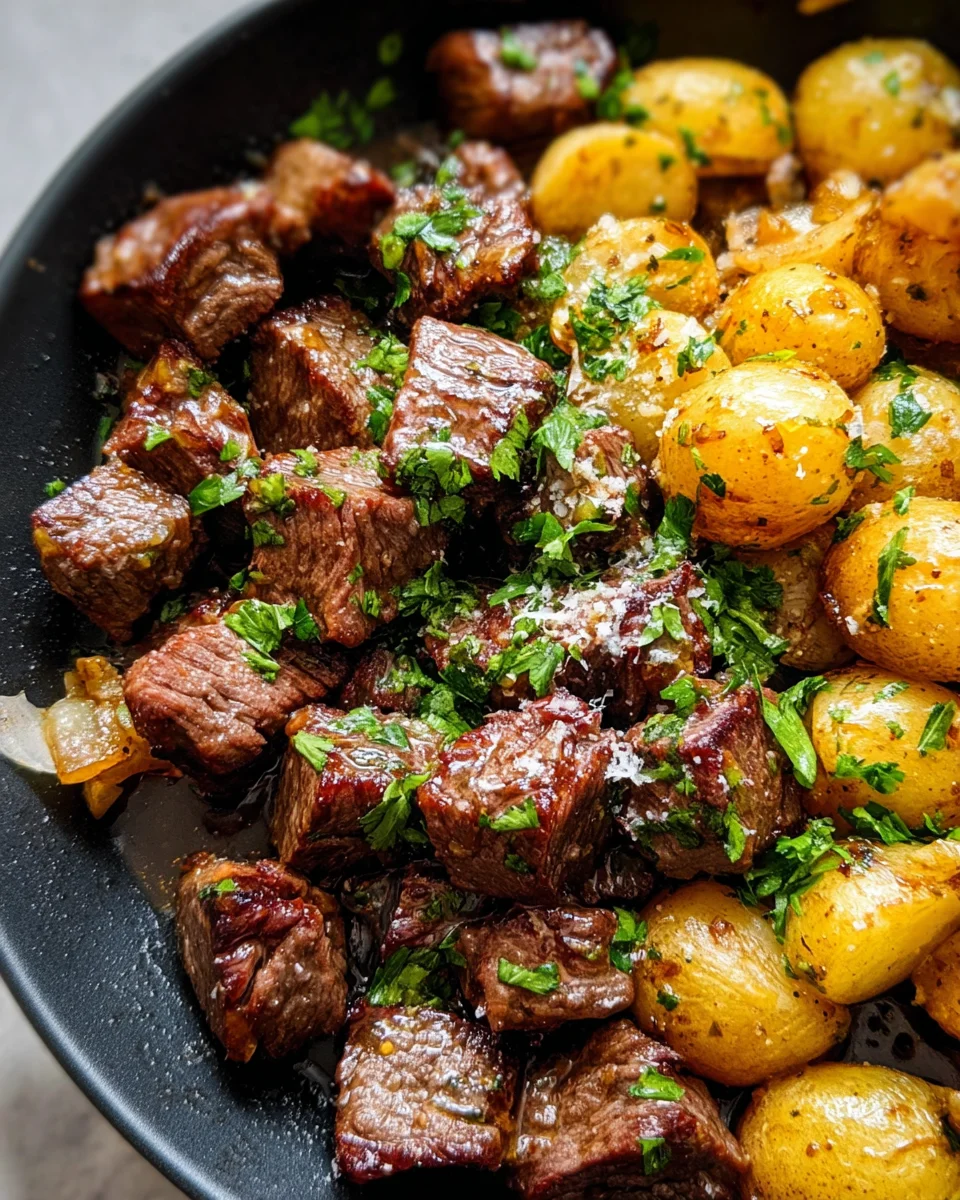 Slow Cooker Garlic Butter Beef Bites & Potatoes
