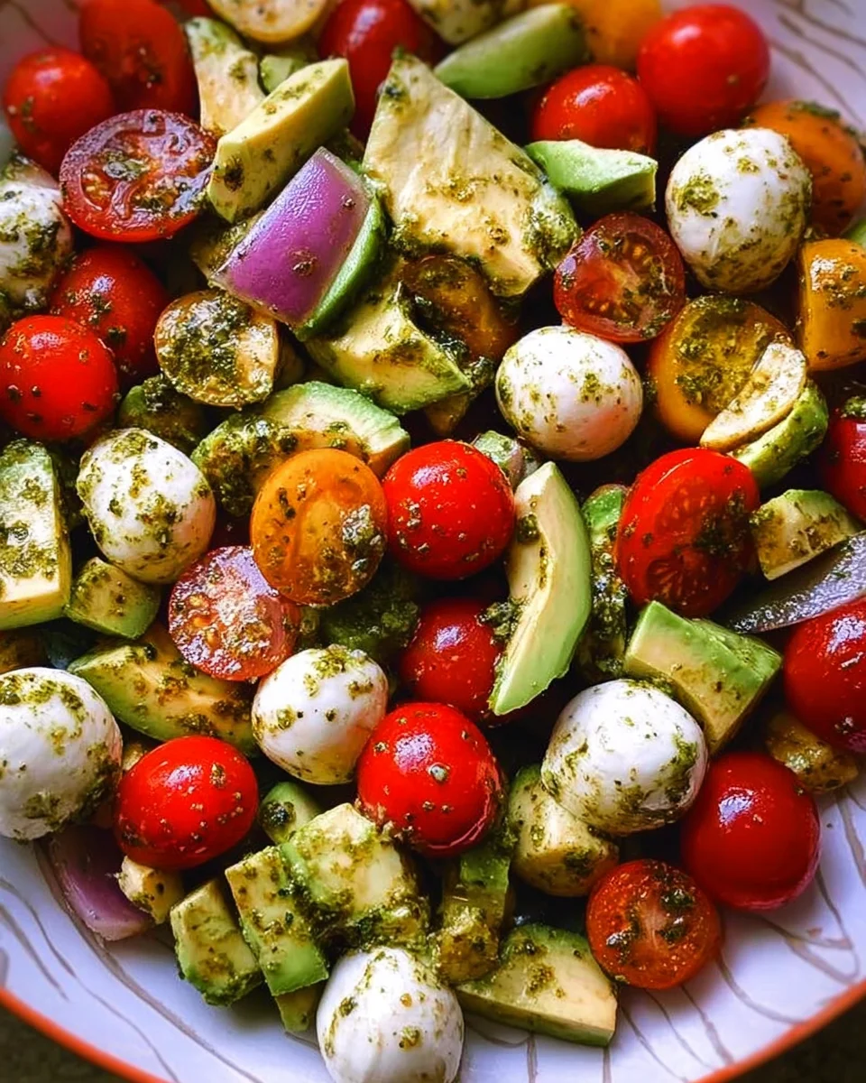 Tomato Cucumber Avocado Salad with Mozzarella and Basil Pesto 17 Tomato