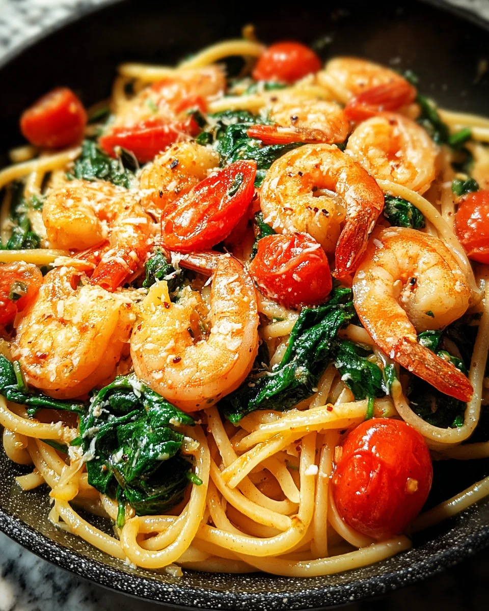 Tomato Spinach Shrimp Pasta